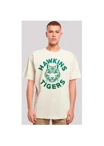 T-Shirt F4NT4STIC "Stranger Things Hawkins Tigers", Damen, Gr. 4XL, beige (sand), Obermaterial: 100% Baumwolle, oversize, Rundhals, ohne B&uuml;ndchen, Shirts T-Shirt, Premium Qualit&auml;t