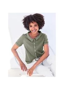 Kurzarmbluse Heine, Damen, Gr. 38, gr&uuml;n (khaki), 98% Baumwolle, 2% Elasthan, unifarben, Rundhals, Blusen