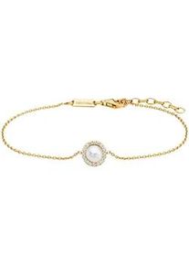 Armband JULIE JULSEN "925/- Sterling Silber vergoldet Perle und Zirkonia", gelb, Armb&auml;nder, Damen, 19cm, Silber 925 (Sterlingsilber), gl&auml;nzend, Armband