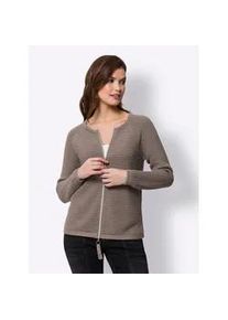 Strickjacke Heine, Damen, Gr. 42, grau (taupe), 100% Baumwolle, unifarben, Strickjacken Strickjacke
