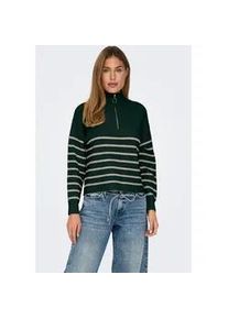 Strickpullover Only "ONLTOKYO L/S ZIP PULLOVER KNT NOOS", Damen, Gr. S, gr&uuml;n (scarab stripes:pumice stone meliert), Strick, Obermaterial: 79% Polyester, 13% Polyacryl, 5% Wolle, 3% Elasthan, gestreift, regular fit normal, hoch geschlossener Ausschnitt, Rippb&uuml;ndchen, Pullover Strickpullover