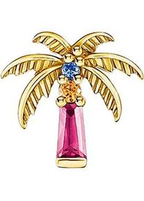 Single-Ohrstecker Thomas Sabo "Festival Vibes: Einzelohrstecker Palme", gold (gelbgoldfarben, rot, orange, blau, rot, orange, blau), Ohrringe, Damen, Silber 925 (recycelt), mit Glas-Keramik Stein, Korund (synth.), Zirkonia (synth.)