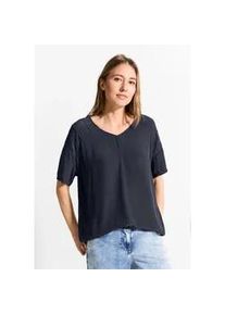 Kurzarmbluse Cecil, Damen, Gr. S (38), blau (universal blau), Stoff, 100% Viskose, unifarben, gerade h&uuml;ftlang, V-Ausschnitt, B&uuml;ndchen, Blusen, mit V-Ausschnitt