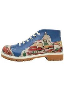 Stiefel DOGO "Shortcut Boots On The Roofs Damen Stiefeletten", Damen, Gr. 37, Normalschaft, blau, Lederimitat, Schuhe Stiefel, Handgefertigt