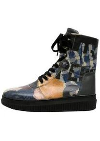 Schn&uuml;rboots DOGO "Future High Top Boots Les Peintres Damen Stiefeletten", Damen, Gr. 39, Normalschaft, blau, Lederimitat, Schuhe Schn&uuml;rboots, Handgefertigt