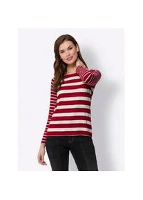 Rundhalsshirt Heine "Streifenshirt", Damen, Gr. 40, bunt (rot, ecru, gestreift), 95% Viskose, 5% Elasthan, gemustert, gestreift, Rundhals, Shirts Rundhalsshirt