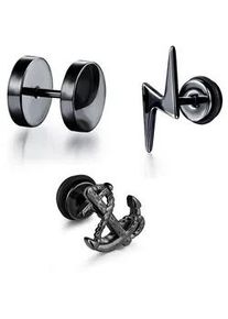 Ohrstecker-Set Firetti "Multipack Schmuck Geschenk "Fake Plug" Kreis Anker Blitz", schwarz, Ohrringe, Damen, Edelstahl Kautschuk, Edelstahl, Kautschuk
