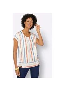 Rundhalsshirt Casual Looks "Shirt", Damen, Gr. 42, orange (ecru, papaya, gestreift), 50% Baumwolle, 50% Modal, gemustert, gestreift, mehrfarbig, Rundhals, Shirts Rundhalsshirt