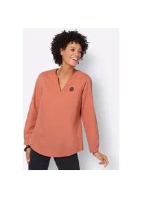 Longbluse Casual Looks, Damen, Gr. 42, orange (papaya), 100% Baumwolle, unifarben, Rundhals, Blusen Longbluse