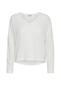 Strickpullover oxmo "Strick-V-Pullover OXKatla", Damen, Gr. XL, wei&szlig; (sanftes wei&szlig;), Obermaterial: 58% Viskose LENZING ECOVERO CV LenzEcov. 42% Polyester PES., unifarben, mini, V-Ausschnitt, Pullover Strickpullover