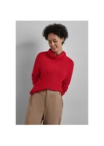 Rollkragenshirt Street One, Damen, Gr. 40, rot (autumn rot), Stoff, 50% Viskose, 25% Polyester, 25% Polyamid, unifarben, normal normal, hoch geschlossener Ausschnitt, B&uuml;ndchen, Shirts, mit Schalkragen