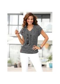 V-Shirt Casual Looks "Shirt", Damen, Gr. 48, schwarz (schwarz, ecru, geringelt), 100% Baumwolle, gemustert, gestreift, V-Ausschnitt, Shirts