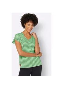 V-Shirt Casual Looks "Shirt", Damen, Gr. 50, gr&uuml;n (apfel, ecru, geringelt), 100% Baumwolle, gemustert, gestreift, V-Ausschnitt, Shirts