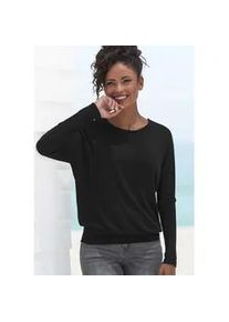 Langarmshirt Vivance "mit breitem Bund", Damen, Gr. 32/34, schwarz, Feinstrick, Obermaterial: 55% Polyester (REPREVE), 43% Viskose, 2% Elasthan, meliert, bequem normal, Rundhals, Shirts Langarmshirt, aus strukturiertem Feinstrick mit Viskose