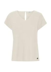 Kurzarmbluse oxmo "Kurzarmbluse OXSabine", Damen, Gr. 38, beige (cement), Obermaterial: 55% Leinen LI. 45% Viskose CV., Blusen