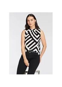 Blusentop Laura Scott, Damen, Gr. 48, schwarz-wei&szlig; (schwarz, wei&szlig;, gestreift), Obermaterial: 97% Polyester, 3% Elasthan. R&uuml;ckenteil: 95% Viskose, 5% Elasthan, gemustert, l&auml;ssig geschnitten h&uuml;ftbedeckend, Blusen Blusentop, mit gebl&uuml;mtem Muster, mit Stehkragen, elastisches Material