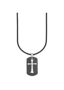 Kette mit Anh&auml;nger Bruno Banani "Schmuck Geschenk Halskette Kreuz Venezianerkette Silber Schwarz", schwarz (edelstahlfarben, schwarz), Halsketten, Herren, Edelstahl, L: 55 B: 3mm, Dog-Tag-Kette, B:3mm