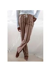 Pyjamahose Lascana, Damen, Gr. 40/42, N-Gr, braun (braun gestreift), Single Jersey, Obermaterial: 50% Baumwolle, 50% Viskose, gestreift, Basic, Basic lang, Hosen Pyjamahose, mit Druck