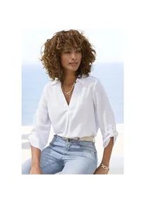Schlupfbluse Lascana, Damen, Gr. 38, wei&szlig;, Web, Obermaterial: 100% Viskose, unifarben, figurumspielend h&uuml;ftlang, V-Ausschnitt, mit Riegel gerader Abschluss, Blusen Schlupfbluse, mit 3/4-&Auml;rmeln, elegante Damenbluse, Topseller