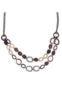 Collierkettchen Steuer "Metallcollier 2-reihig in kupferbraun mit Strasszierde", braun (dunkelbraun), Halsketten, Damen, 56cm, Metall, L: 56 B: 18mm, gl&auml;nzend, Collier, B:18mm