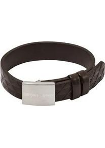 Lederarmband Emporio Armani "Schmuck Geschenk Edelstahl Leder Armschmuck Armkette", braun (edelstahlfarben, braun), Armb&auml;nder, Damen, 25cm, Edelstahl Leder, Edelstahl, Leder, Lederarmband