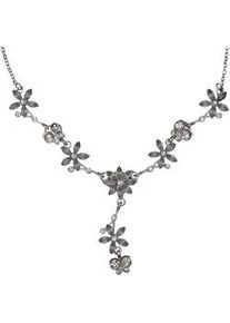 Collierkettchen Steuer "Metall Y-Collier silberf. Mit Blumen und Schmetterlingen", grau (silbergrau), Halsketten, Damen, 49cm, Metall, L: 49 B: 135mm, B:135mm