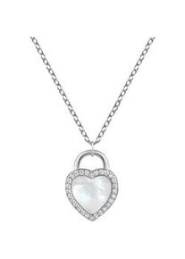 Kette mit Anh&auml;nger Firetti "Schmuck Geschenk Silber 925 Halsschmuck Ankerkette Anh&auml;nger Herz", wei&szlig; (silberfarben, kristallwei&szlig;, perlmuttfarben), Halsketten, Damen, Silber 925 (Sterlingsilber), L: 45 B: 1,3mm, Made in Germany - mit Zirkonia (synth.) - mit Perlmutt, B:1,3mm