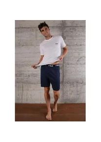 Schlafanzug Fila "MAN JERSEY PYJAMAS", Damen, Gr. XL, wei&szlig; (wei&szlig;, blau), Jersey, Obermaterial: 100% Baumwolle, bequem kurz, Rundhals, Homewear-Sets Schlafanzug, Hose mit elastischem Logobund und Kurzarmshirt