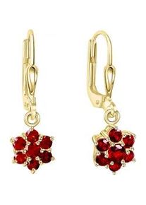 Paar Ohrh&auml;nger Firetti "Schmuck Geschenk, Ohrringe Bl&uuml;te, Gold 333", gold (gelbgoldfarben, rot, rot), Ohrringe, Damen, Gelbgold 333, mit Granat