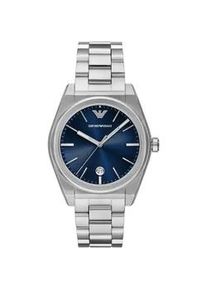 Quarzuhr Emporio Armani, silber (silberfarben, dunkelblau), Armbanduhren, Herren, Quarzuhr, Armbanduhr, Herrenuhr, Edelstahlarmband, analog, Tag