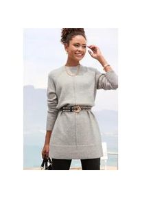 Longpullover Lascana, Damen, Gr. 40/42, grau (grau meliert), Strick, Obermaterial: 53% Polyester, 37% Polyacryl, 10% Polyamid, meliert, figurumspielend h&uuml;ftbedeckend, Rundhals, Pullover Longpullover, in l&auml;ssiger Form aus supersofter Qualit&auml;t, Kuschelpulli, Pulloverkleid