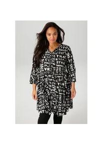 Longbluse ANISTON PLUS, Damen, Gr. 44, schwarz-wei&szlig; (schwarz, wei&szlig;), Web, Obermaterial: 100% Viskose, bedruckt, gemustert, l&auml;ssig geschnitten ca. Mitte Oberschenkel, V-Ausschnitt, Krempel&auml;rmel, Blusen Longbluse, mit aussagekr&auml;ftigem Alloverdruck