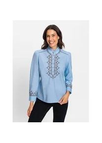 Schlupfbluse Inspirationen, Damen, Gr. 38, blau (eisblau, gemustert), 100% Baumwolle, unifarben, Rundhals, Blusen Schlupfbluse