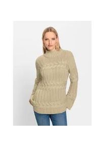 Stehkragenpullover Heine "Pullover", Damen, Gr. 42, beige (sand), 50% Baumwolle, 50% Polyacryl, unifarben, Pullover Stehkragenpullover