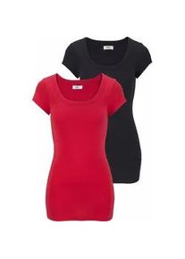 T-Shirt Flashlights, Damen, Gr. 32/34 (XS), rot (rot, schwarz), Feinripp, Obermaterial: 100% Baumwolle, unifarben, Basic, sehr figurbetont Po-bedeckend, Rundhals, Shirts T-Shirt, figurbetonter Schnitt, unifarben, Rundhalsausschnitt
