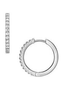 Paar Creolen Fossil "Schmuck Geschenk Edelstahl Ohrringe Ellis", silber (edelstahlfarben, kristallwei&szlig;, kristallwei&szlig;), Ohrringe, Damen, 12mm, Edelstahl, mit Glasstein