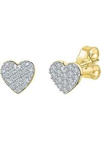 Paar Ohrstecker Firetti "Schmuck Geschenk, Ohrringe Herz, Gold 375", gelb (gelbgoldfarben, wei&szlig;goldfarben, kristallwei&szlig;, kristallwei&szlig;), Ohrringe, Damen, Gelbgold 375, mit Zirkonia (synth.)