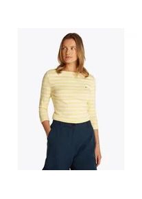 3/4-Arm-Shirt Tommy Hilfiger "NEW CODY SLIM BOAT-NK 3/4SLV mit U-Boot und Streifen", Damen, Gr. L (40), beige (citronella, ecru stp), Jersey, Obermaterial: 100% Baumwolle, gestreift, slim fit h&uuml;ftlang, U-Boot-Ausschnitt, abgesteppt, Shirts 3/4-Arm-Shirt, gestreift, casual, slim fit, Baumwolle, U-Boot-Ausschnitt