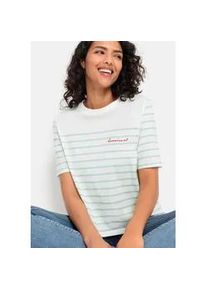 T-Shirt Lascana, Damen, Gr. 36/38, wei&szlig; (wei&szlig;, hellblau gestreift), Jersey, Obermaterial: 100% Baumwolle, gestreift, figurumspielend h&uuml;ftlang, Rundhals, Shirts T-Shirt, mit Streifen, Kurzarmshirt aus Baumwolle, schlanke Optik, Basic