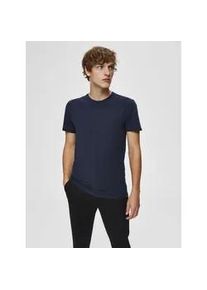 Rundhalsshirt Selected "SLHNEWPIMA SS O-NECK TEE NOOS", Herren, Gr. M, blau (navy blazer), Single Jersey, Obermaterial: 95% Baumwolle, 5% Elasthan, unifarben, normal normal, Rundhals, gerader Abschluss, Shirts Rundhalsshirt
