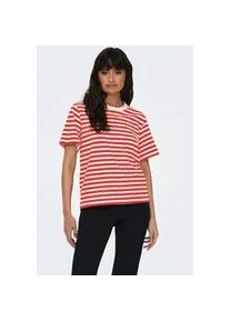 Kurzarmshirt Only "ONLLIVINA S/S STRIPE TEE JRS NOOS", Damen, Gr. L (40), rosa (bonbon stripes:wei&szlig; stripes), Single Jersey, Obermaterial: 100% Baumwolle, gestreift, regular fit normal, Rundhals, Shirts
