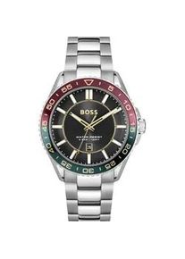 Quarzuhr BOSS "RUNNER 3H", silber (silberfarben, schwarz), Armbanduhren, Herren, Quarzuhr, Armbanduhr, Herrenuhr, Edelstahlarmband, analog, Tag