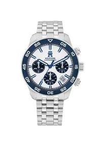 Chronograph Tommy Hilfiger "TH85 CHRONOGRAPH", silber (silberfarben, wei&szlig;), Armbanduhren, Damen, Chronograph, Quarzuhr, Armbanduhr, Herrenuhr, Edelstahlarmband, analog, Tag