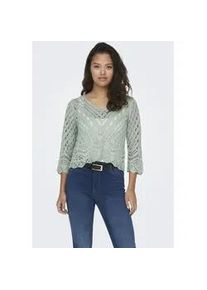 Jacqueline de Yong Strickpullover JDY "JDYNEW SUN 3/4 CROPPED PULLOVER KNT NOOS", Damen, Gr. M, gr&uuml;n (jadeite), Strick, Obermaterial: 100% Polyacryl, unifarben, regular fit kurz, V-Ausschnitt, gewellter Abschluss, Pullover Strickpullover