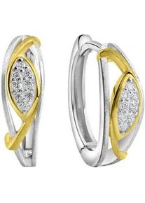 Paar Creolen Firetti "Schmuck Geschenk Silber 925 Ohrschmuck Ohrringe bicolor", gold (silberfarben, gelbgoldfarben, kristallwei&szlig;, kristallwei&szlig;), Ohrringe, Damen, 15mm, Silber 925 (Sterlingsilber), mit Zirkonia (synth.)