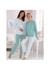 Schlafanzug Ascafa, Damen, Gr. 48/50, gr&uuml;n (mint, bedruckt), 100% Baumwolle, Homewear-Sets Schlafanzug