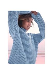 Stehkragenpullover Buffalo, Damen, Gr. 32/34, blau (blau meliert), Strick, Obermaterial: 64% Polyester, 23% Polyacryl, 10% Polyamid, 3% Wolle, meliert, figurumspielend h&uuml;ftlang, Pullover Stehkragenpullover, in Melange-Optik, warmer Strick, Topseller