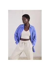 Blusenshirt Buffalo, Damen, Gr. 44/46, blau, Obermaterial: 100% Baumwolle, unifarben, used, loose fit h&uuml;ftbedeckend, hoch geschlossener Ausschnitt, Manschette, Shirts Blusenshirt, Loungeshirt im Used-Look, Loungewear