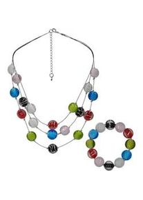 Collierkettchen Steuer "Set aus Collier und Armband mit bunten Glassteinen", bunt (mehrfarbig), Halsketten, Damen, 49cm, Metall, L: 49 B: 0,5mm, gl&auml;nzend, B:0,5mm