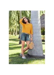 Strickpullover Heine "Oversized Pullover", Damen, Gr. 44/46, gelb (ocker), 100% Baumwolle, unifarben, Pullover Strickpullover